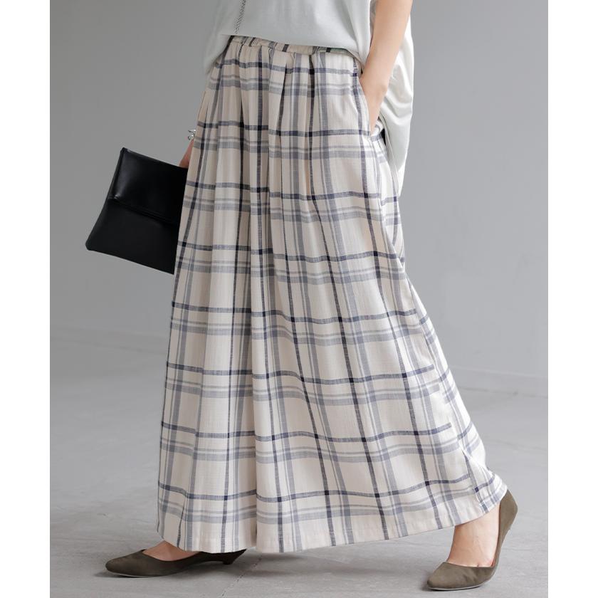 パンツ チェック ワイドパンツ レディース ワイド ロング ロングパンツ ボトムス ボトム リネン 混 フレア フレアパンツ ズボン 太い チェックパンツ ゆったり | HUG.U | 06