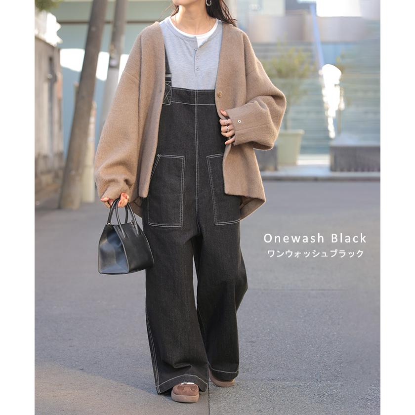 サロペット デニム レディース サロペ パンツ ロング ロングパンツ ノースリーブ オーバー オーバーオール | HUG.U | 17