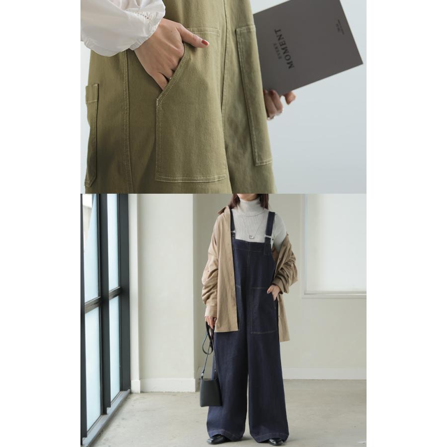 サロペット デニム レディース サロペ パンツ ロング ロングパンツ ノースリーブ オーバー オーバーオール | HUG.U | 07