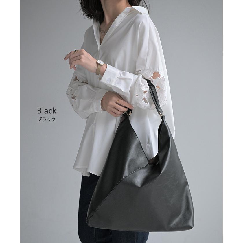 トート バッグ 本革 風 トライアングル レディース トートバッグ 大容量 レザー 風 ポケット かばん 鞄 無地 | HUG.U | 11