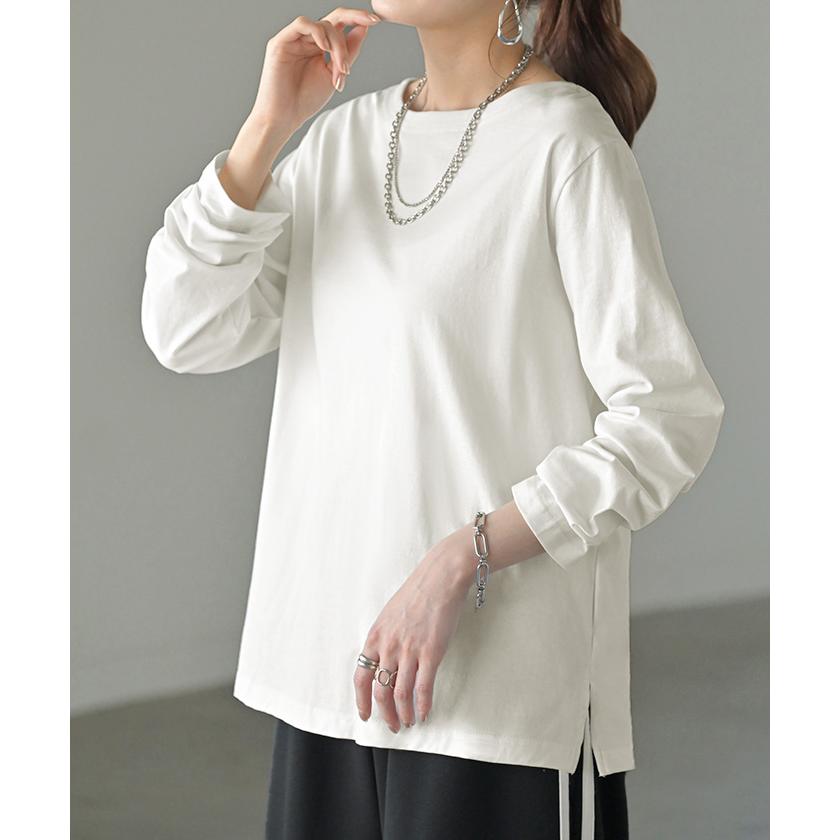 トップス ロンT 綿100 コーマ糸 レディース トップス 長袖 Tシャツ カットソー ロング ティーシャツ チュニック ビッグ | HUG.U | 08