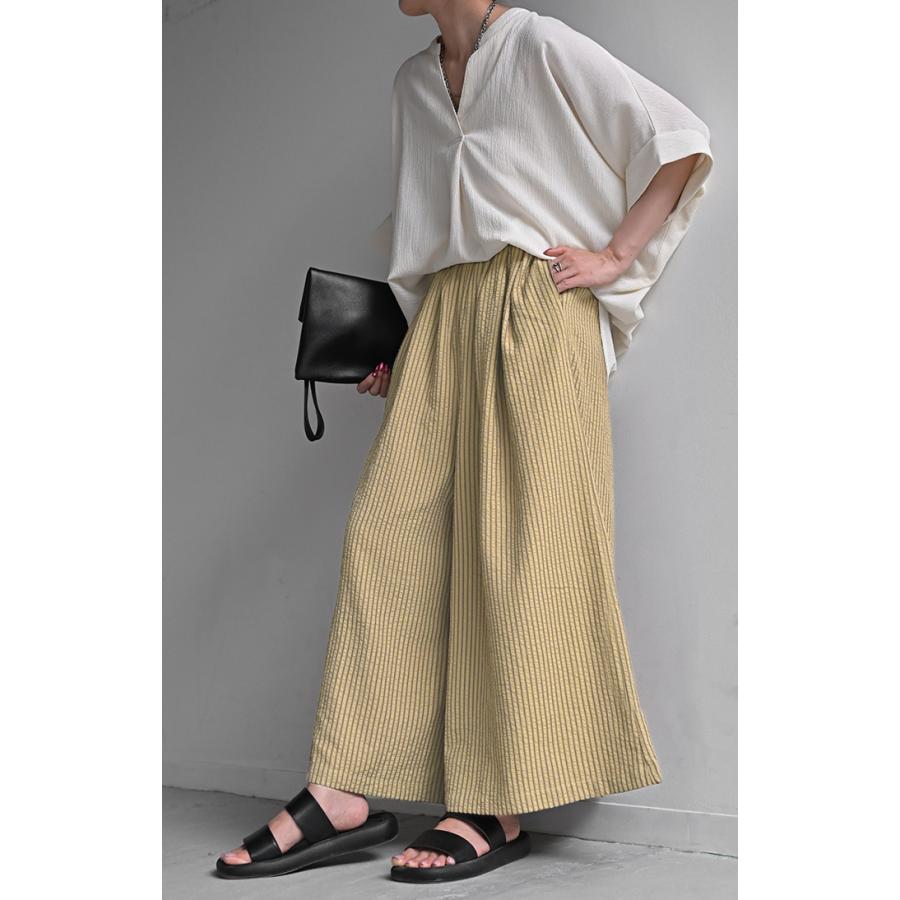 パンツ ワイド ストライプ レディース ワイドパンツ ロング ロングパンツ 体型カバー ボトムス ボトム ストレート | HUG.U | 18