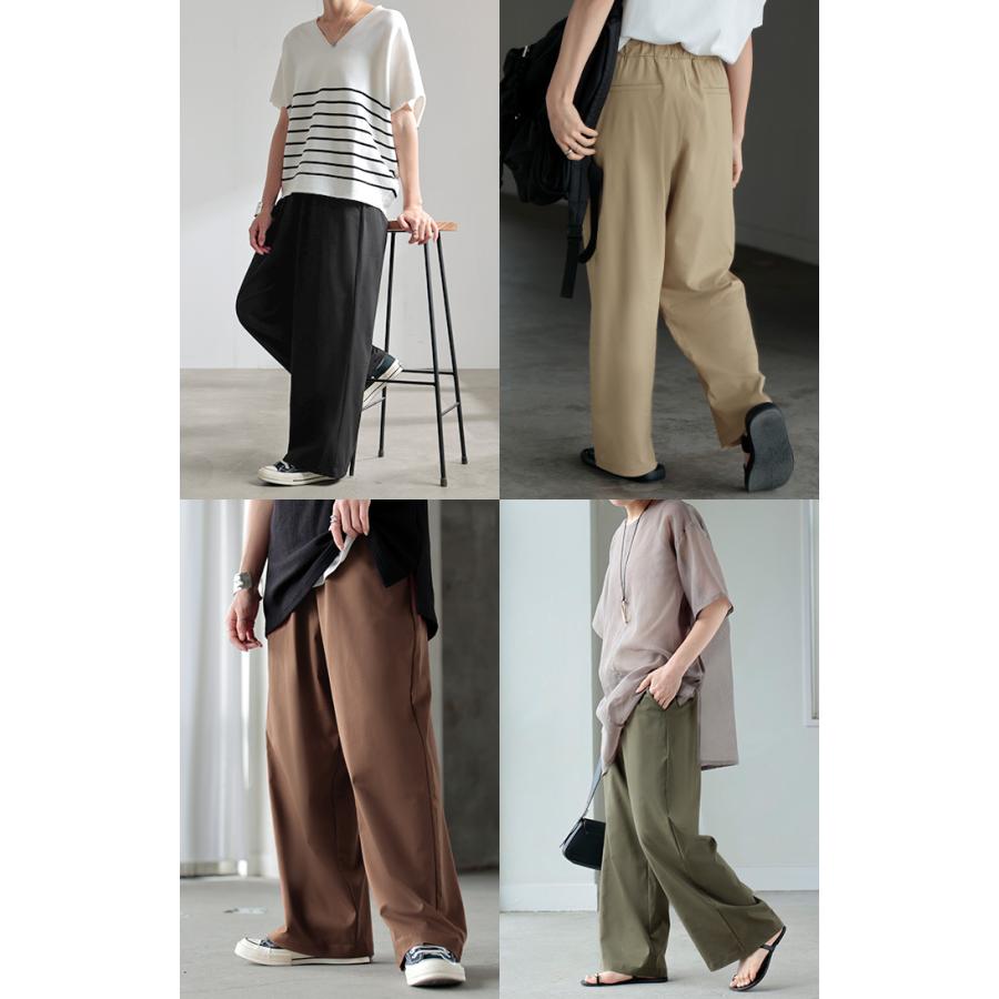 パンツ ワイド 接触冷感 レディース ワイドパンツ ロング ロングパンツ 軽量 体型カバー ボトムス ボトム ストレート ゆったり ハイウエスト ウエストゴム | HUG.U | 23