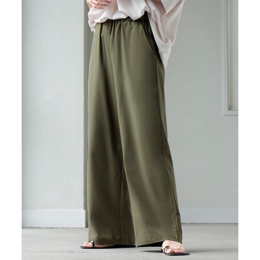 パンツ ワイド 接触冷感 レディース ワイドパンツ ロング ロングパンツ 軽量 体型カバー ボトムス ボトム ストレート ゆったり ハイウエスト ウエストゴム | HUG.U | 09