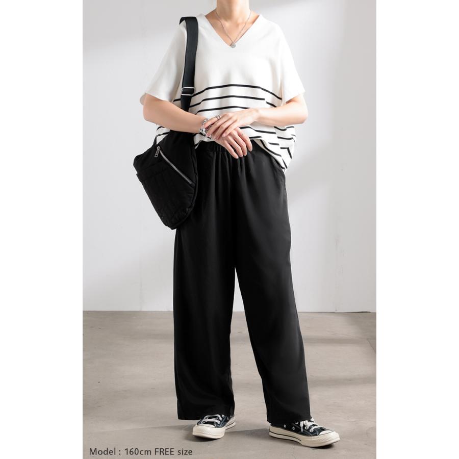 パンツ ワイド 接触冷感 レディース ワイドパンツ ロング ロングパンツ 軽量 体型カバー ボトムス ボトム ストレート ゆったり ハイウエスト ウエストゴム | HUG.U | 11