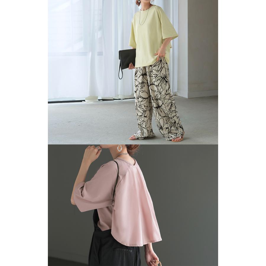 Tシャツ 接触 冷感 トップス レディース 半袖 カットソー ジャスト丈 フレア ミドル ドッキング 変形 ティーシャツ クルーネック ドルマン ドルマンスリーブ | HUG.U | 18