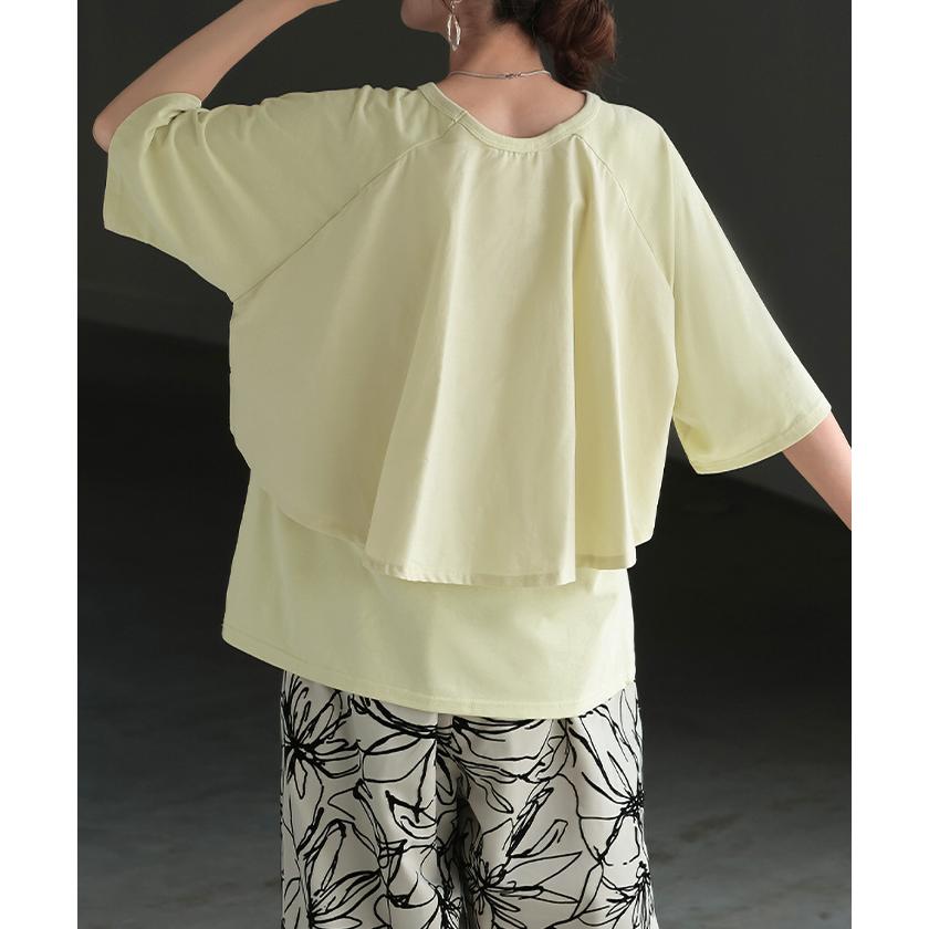 Tシャツ 接触 冷感 トップス レディース 半袖 カットソー ジャスト丈 フレア ミドル ドッキング 変形 ティーシャツ クルーネック ドルマン ドルマンスリーブ | HUG.U | 08