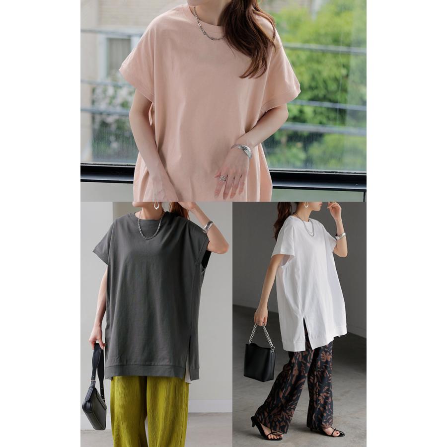 Tシャツ 綿100％ レディース トップス 半袖 カットソー ロング ティーシャツ チュニック ビッグ プラスサイズ クルーネック レイヤード 長い ゆったり 天竺 | HUG.U | 21