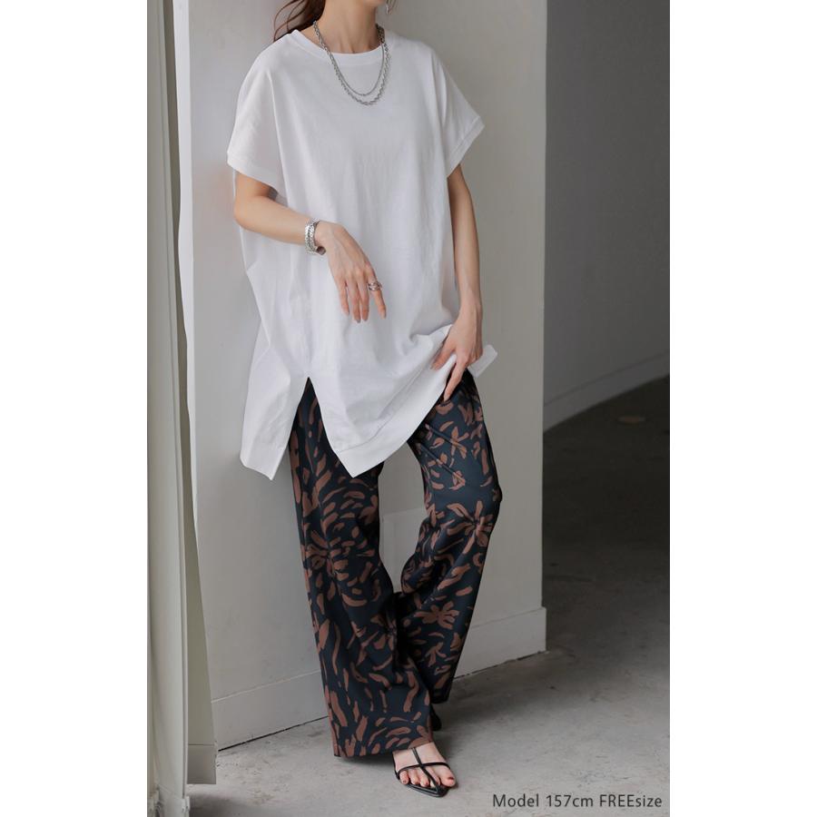 Tシャツ 綿100％ レディース トップス 半袖 カットソー ロング ティーシャツ チュニック ビッグ プラスサイズ クルーネック レイヤード 長い ゆったり 天竺 | HUG.U | 23