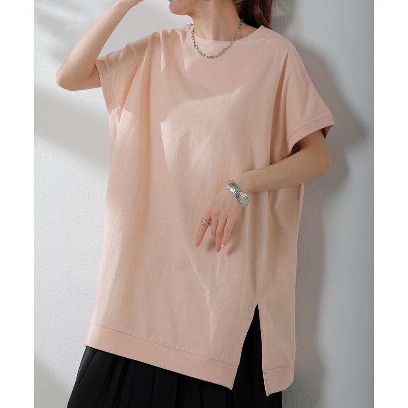 Tシャツ 綿100％ レディース トップス 半袖 カットソー ロング ティーシャツ チュニック ビッグ プラスサイズ クルーネック レイヤード 長い ゆったり 天竺 | HUG.U | 08