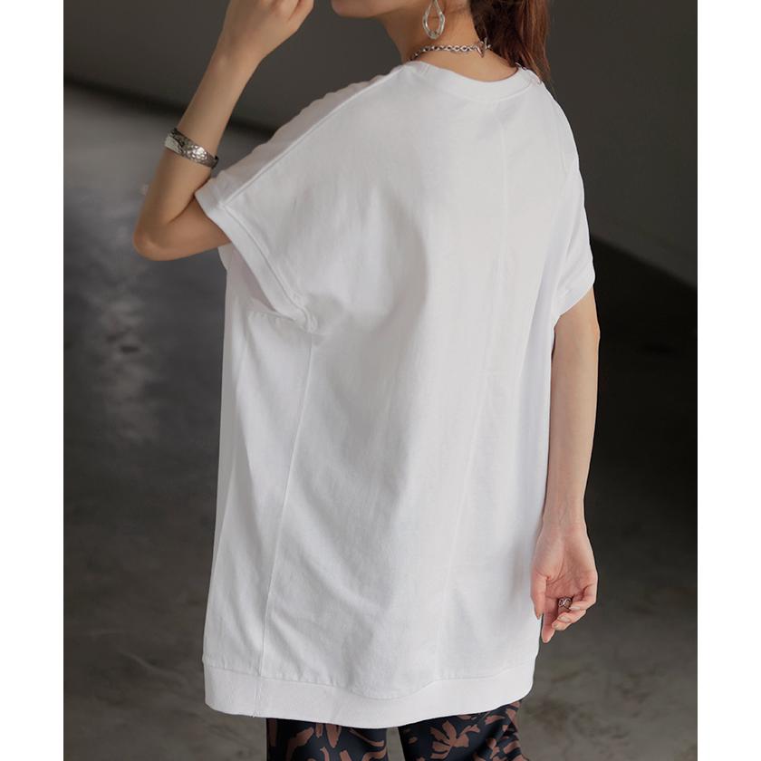 Tシャツ 綿100％ レディース トップス 半袖 カットソー ロング ティーシャツ チュニック ビッグ プラスサイズ クルーネック レイヤード 長い ゆったり 天竺 | HUG.U | 11