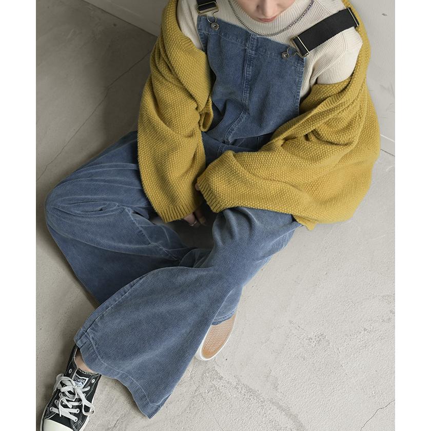 サロペット 綿100 コーデュロイ ロング レディース サロペ パンツ ロングパンツ ノースリーブ ワイド ストレート オーバーオール レイヤード 重ね着 調節可能 | HUG.U | 21