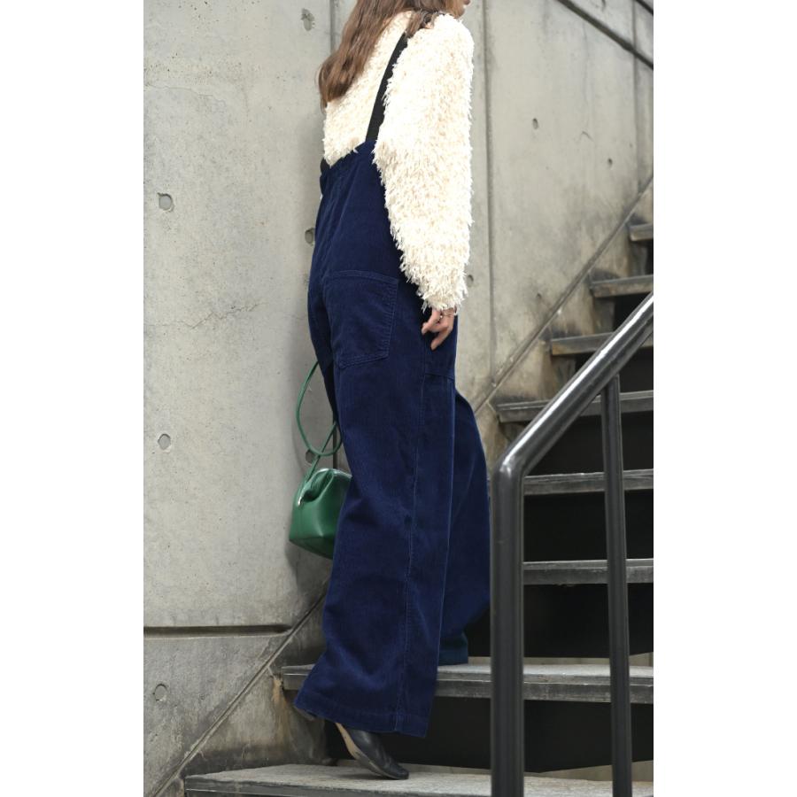 サロペット 綿100 コーデュロイ ロング レディース サロペ パンツ ロングパンツ ノースリーブ ワイド ストレート オーバーオール レイヤード 重ね着 調節可能 | HUG.U | 10