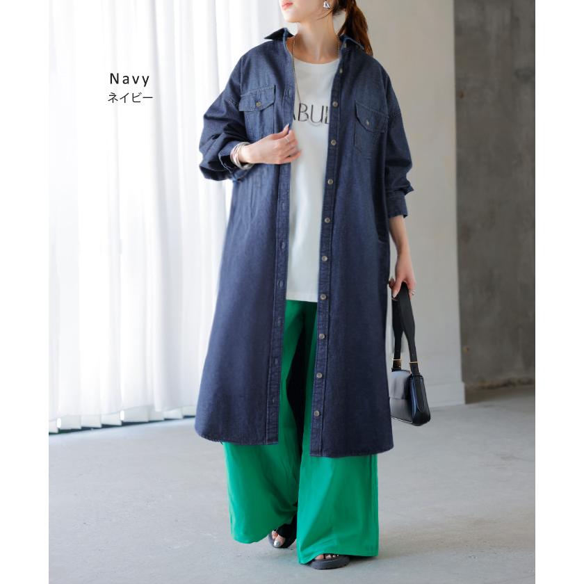 ワンピース シャツ デニム シャツワンピ レディース デニムワンピ シャツワンピース レイヤード 長袖 ロング ロングワンピース Aライン ワンピ | HUG.U | 12