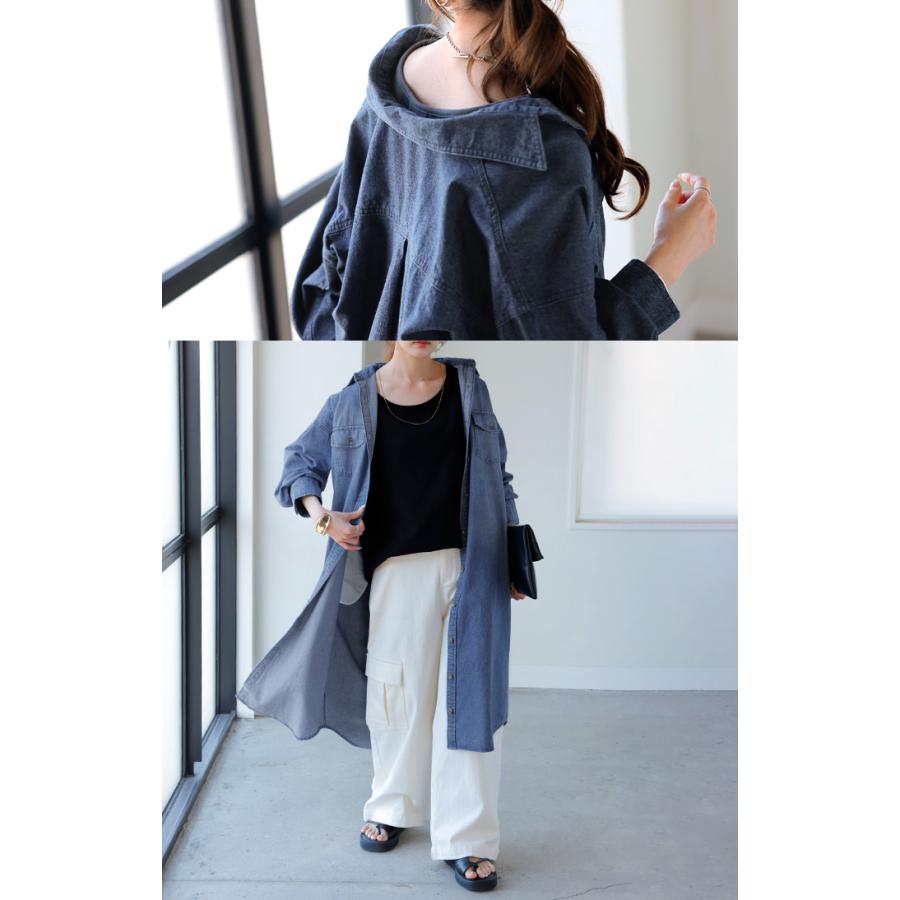 ワンピース シャツ デニム シャツワンピ レディース デニムワンピ シャツワンピース レイヤード 長袖 ロング ロングワンピース Aライン ワンピ | HUG.U | 19