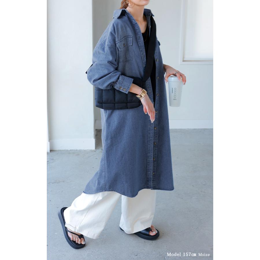 ワンピース シャツ デニム シャツワンピ レディース デニムワンピ シャツワンピース レイヤード 長袖 ロング ロングワンピース Aライン ワンピ | HUG.U | 21