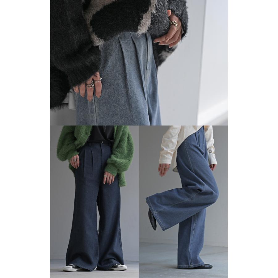 デニム タック パンツ デニムパンツ レディース ワイドパンツ ワイド ジーンズ ジーパン タックパンツ 体型カバー ボトムス ボトム | HUG.U | 17