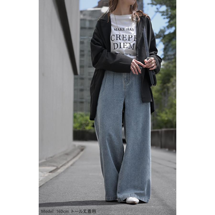 デニム タック パンツ デニムパンツ レディース ワイドパンツ ワイド ジーンズ ジーパン タックパンツ 体型カバー ボトムス ボトム | HUG.U | 19