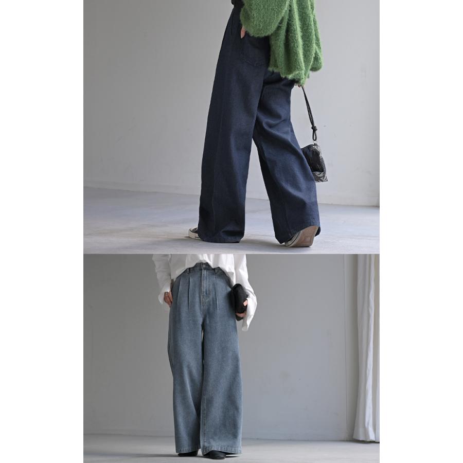 デニム タック パンツ デニムパンツ レディース ワイドパンツ ワイド ジーンズ ジーパン タックパンツ 体型カバー ボトムス ボトム | HUG.U | 20