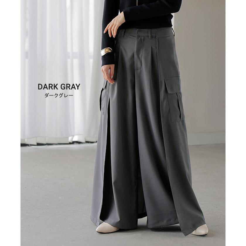 パンツ スカパン 体型カバー ワイド レディース ワイドパンツ カーゴパンツ ウエストゴム スカート ロング | HUG.U | 14
