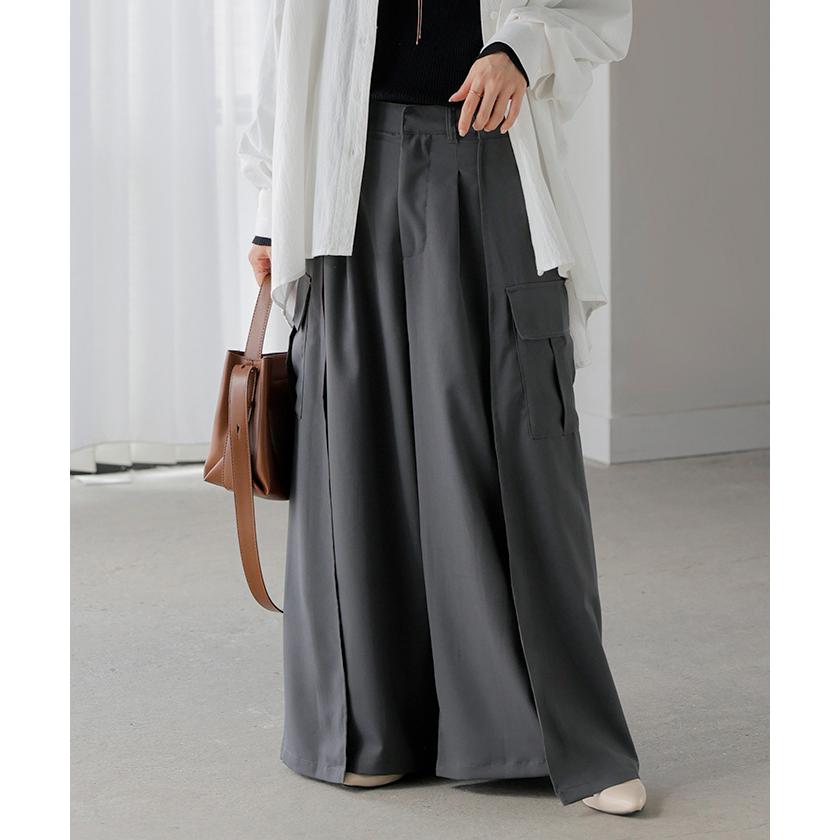 パンツ スカパン 体型カバー ワイド レディース ワイドパンツ カーゴパンツ ウエストゴム スカート ロング | HUG.U | 07