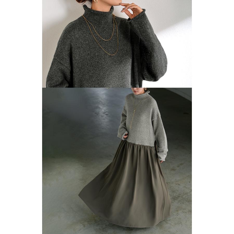 ワンピース ニット ドッキング レディース ワンピ ロング セーター ニットワンピース ニットワンピ | HUG.U | 18