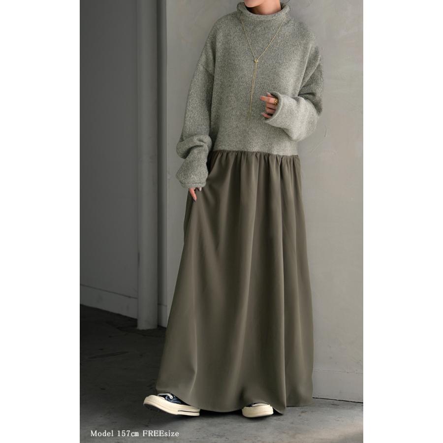 ワンピース ニット ドッキング レディース ワンピ ロング セーター ニットワンピース ニットワンピ | HUG.U | 04