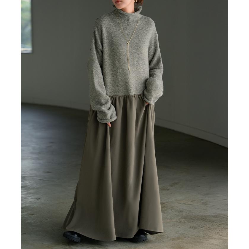 ワンピース ニット ドッキング レディース ワンピ ロング セーター ニットワンピース ニットワンピ | HUG.U | 06