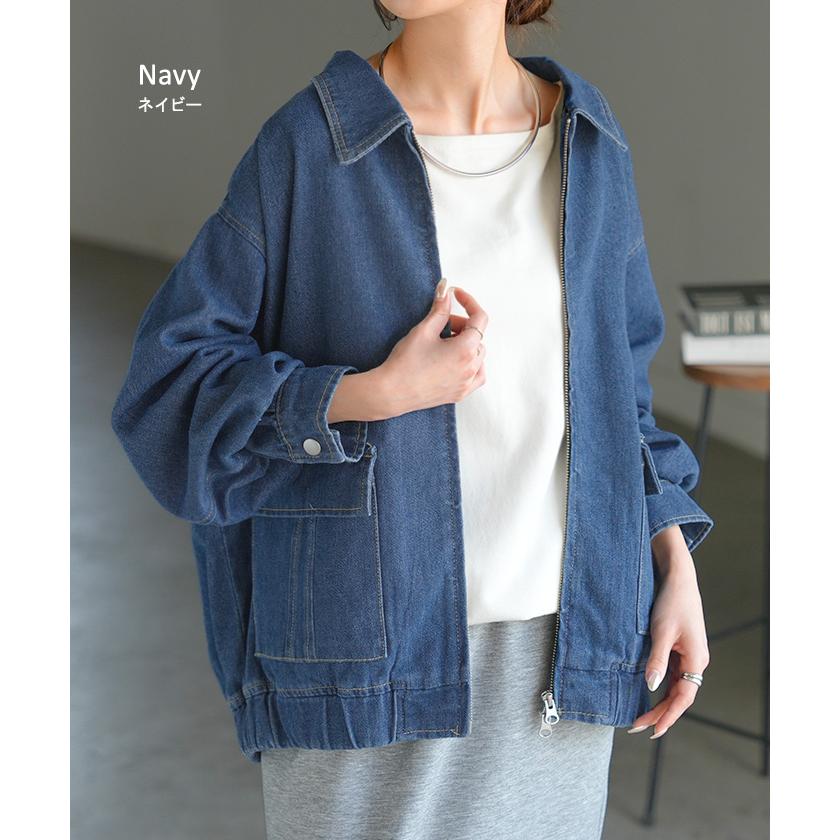 ジャケット デニム ロング レディース デニム ロング ジャケット デニムジャケット ブルゾン オーバー 長袖 羽織 ジーンズ 綿100％ | HUG.U | 13