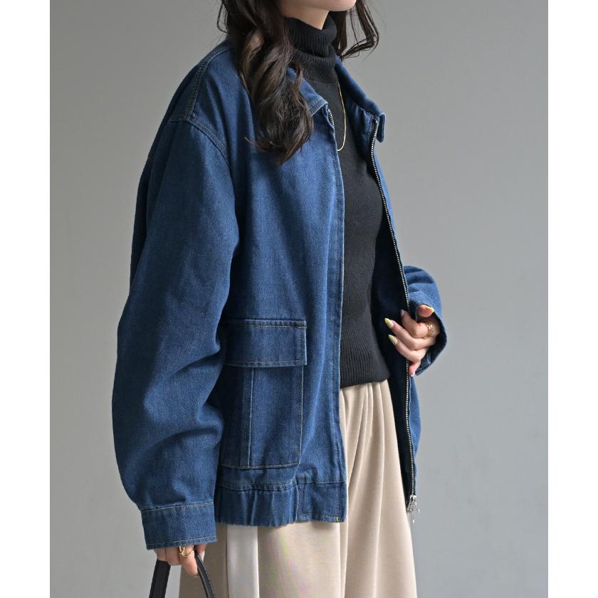 ジャケット デニム ロング レディース デニム ロング ジャケット デニムジャケット ブルゾン オーバー 長袖 羽織 ジーンズ 綿100％ | HUG.U | 14