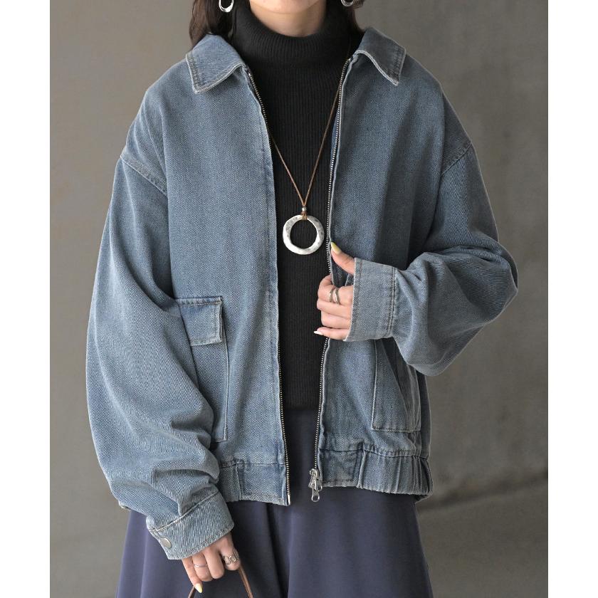 ジャケット デニム ロング レディース デニム ロング ジャケット デニムジャケット ブルゾン オーバー 長袖 羽織 ジーンズ 綿100％ | HUG.U | 07
