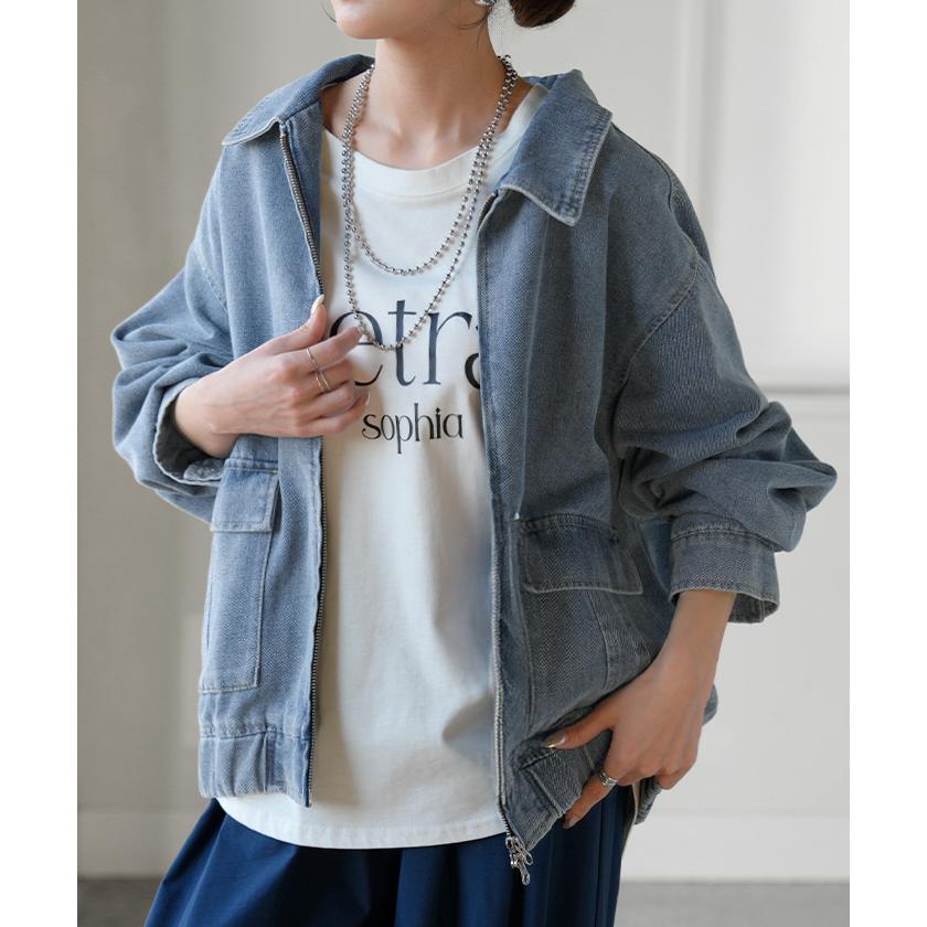 ジャケット デニム ロング レディース デニム ロング ジャケット デニムジャケット ブルゾン オーバー 長袖 羽織 ジーンズ 綿100％ | HUG.U | 07