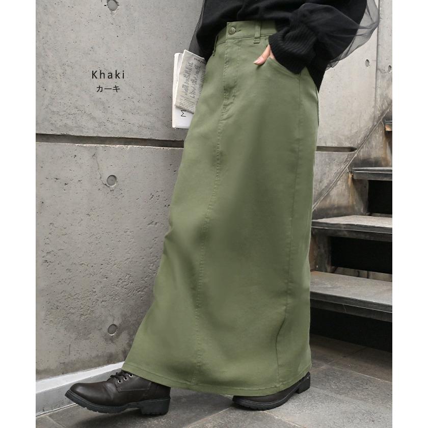 スカート ロング タイト レディース タイトスカート Iライン ストレッチ ロングスカート 綿 混 ボトムス ボトム マキシ マキシスカート スリット 無地 ゆったり | HUG.U | 13