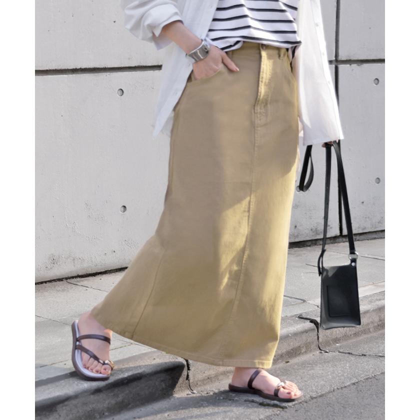 スカート ロング タイト レディース タイトスカート Iライン ストレッチ ロングスカート 綿 混 ボトムス ボトム マキシ マキシスカート スリット 無地 ゆったり | HUG.U | 08
