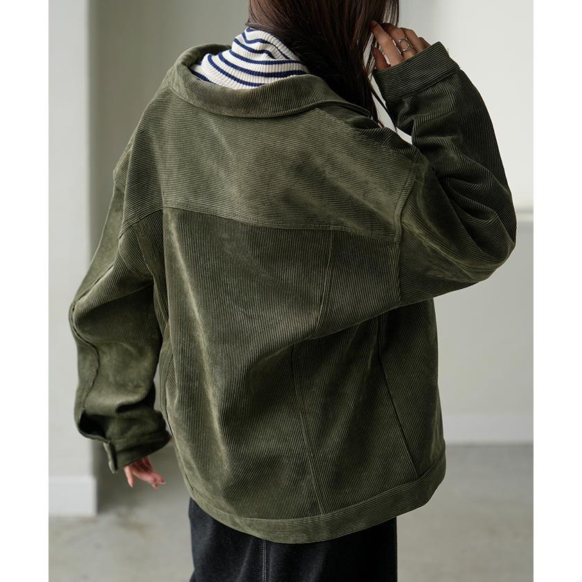 アウター ジャケット コーデュロイ レディース コート ブルゾン 襟 無地 長袖 羽織 コーデュロイジャケット チュニック オープンカラー ポケット | HUG.U | 17