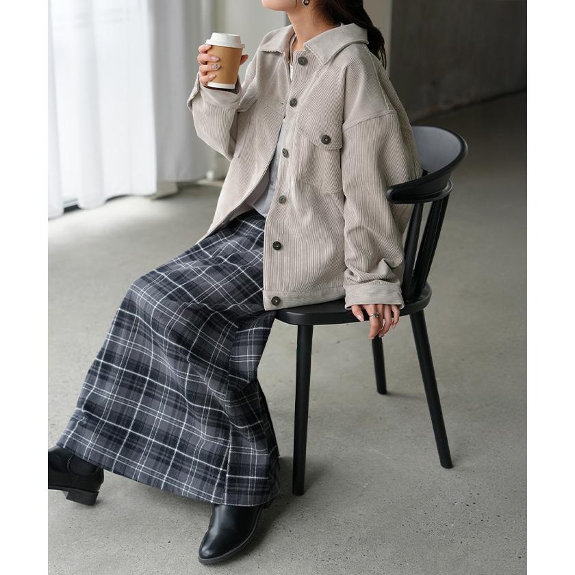 アウター ジャケット コーデュロイ レディース コート ブルゾン 襟 無地 長袖 羽織 コーデュロイジャケット チュニック オープンカラー ポケット | HUG.U | 22