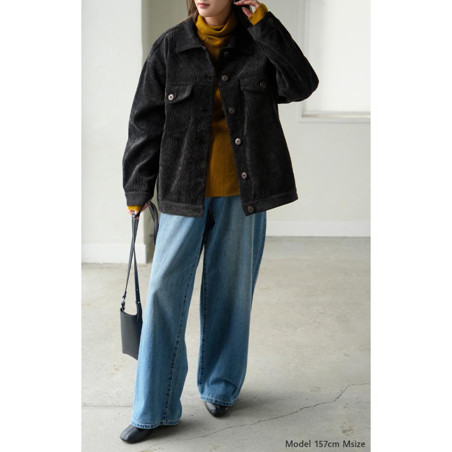 アウター ジャケット コーデュロイ レディース コート ブルゾン 襟 無地 長袖 羽織 コーデュロイジャケット チュニック オープンカラー ポケット | HUG.U | 05
