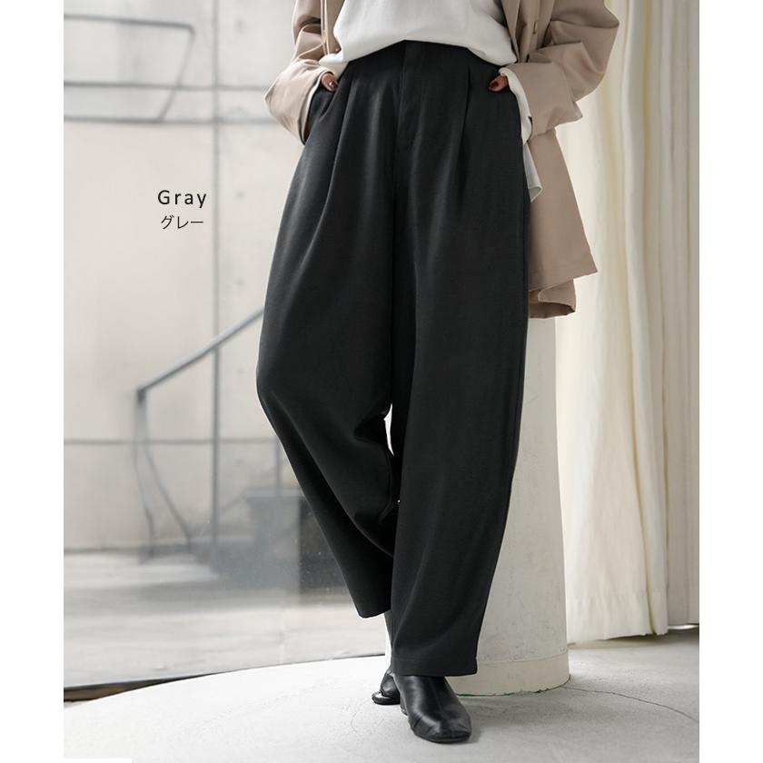 パンツ 裏起毛 コクーン レディース ワイド ワイドパンツ ロング ロングパンツ テーパードパンツ スラックス 微起毛 タック 体型カバー | HUG.U | 12