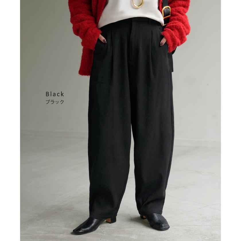 パンツ 裏起毛 コクーン レディース ワイド ワイドパンツ ロング ロングパンツ テーパードパンツ スラックス 微起毛 タック 体型カバー | HUG.U | 14