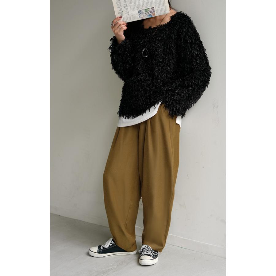 パンツ 裏起毛 コクーン レディース ワイド ワイドパンツ ロング ロングパンツ テーパードパンツ スラックス 微起毛 タック 体型カバー | HUG.U | 16