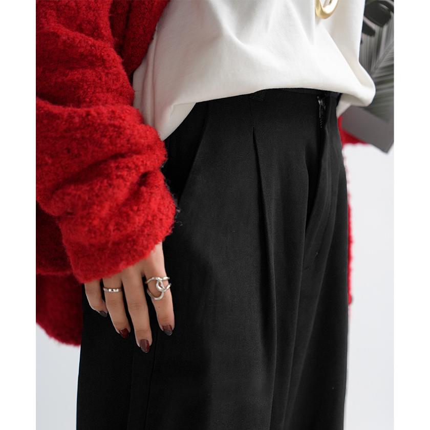 パンツ 裏起毛 コクーン レディース ワイド ワイドパンツ ロング ロングパンツ テーパードパンツ スラックス 微起毛 タック 体型カバー | HUG.U | 18