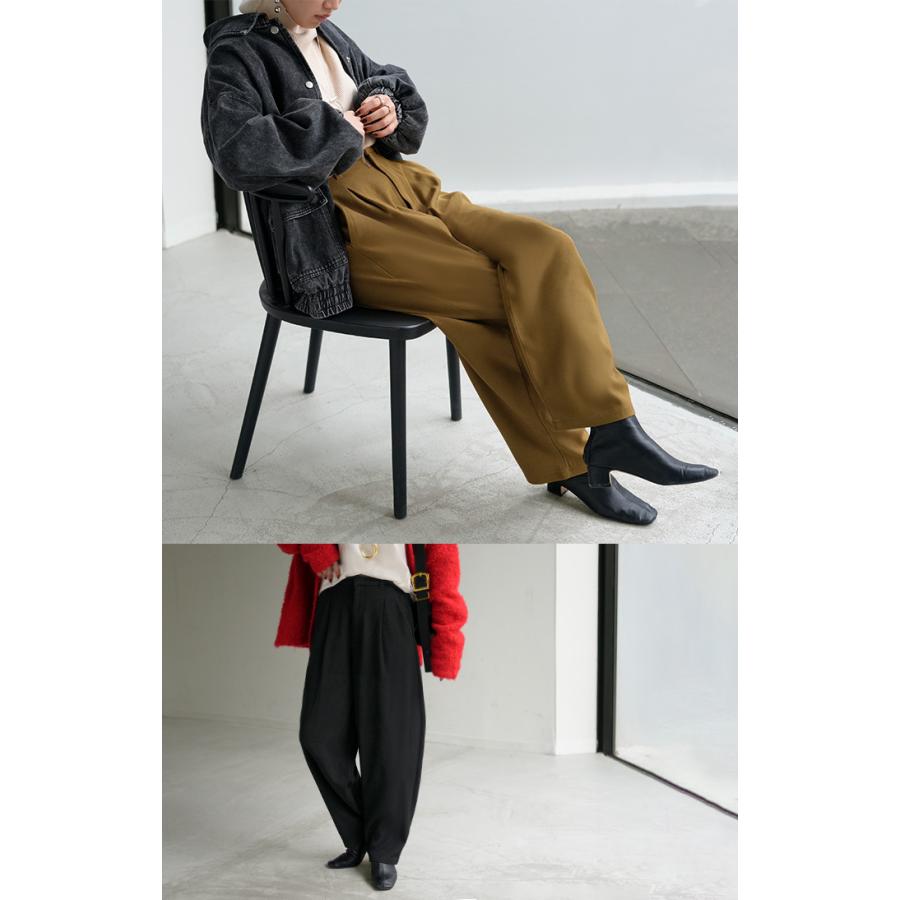 パンツ 裏起毛 コクーン レディース ワイド ワイドパンツ ロング ロングパンツ テーパードパンツ スラックス 微起毛 タック 体型カバー | HUG.U | 20