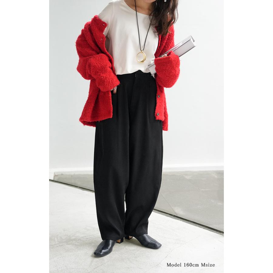 パンツ 裏起毛 コクーン レディース ワイド ワイドパンツ ロング ロングパンツ テーパードパンツ スラックス 微起毛 タック 体型カバー | HUG.U | 06