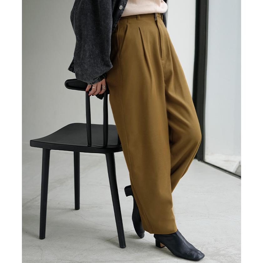 パンツ 裏起毛 コクーン レディース ワイド ワイドパンツ ロング ロングパンツ テーパードパンツ スラックス 微起毛 タック 体型カバー | HUG.U | 07