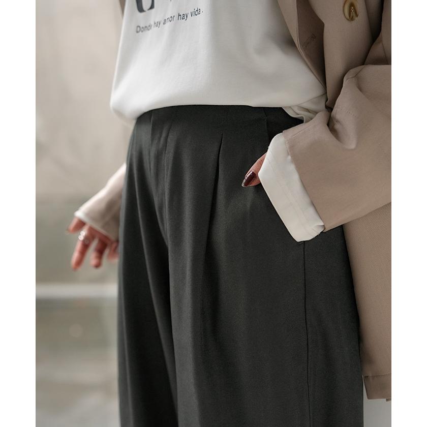 パンツ 裏起毛 コクーン レディース ワイド ワイドパンツ ロング ロングパンツ テーパードパンツ スラックス 微起毛 タック 体型カバー | HUG.U | 08
