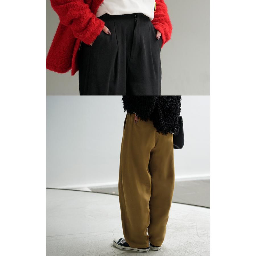 パンツ 裏起毛 コクーン レディース ワイド ワイドパンツ ロング ロングパンツ テーパードパンツ スラックス 微起毛 タック 体型カバー | HUG.U | 10