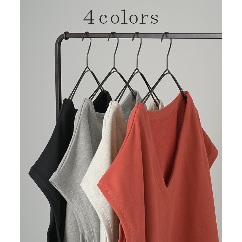 ベスト 深V ウラケ レディース トップス ノーカラー Vネック 深Vネック ジレ ノースリーブ 裏毛 レイヤード 体型カバー スリット パイル生地 パイル | HUG.U | 13