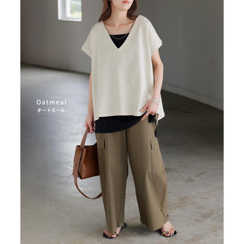 FJ レディース ノースリーブ Vネック セーター L グレー HUG.U（ハグユー） ベスト 深V ウラケ レディース トップス ノーカラー
