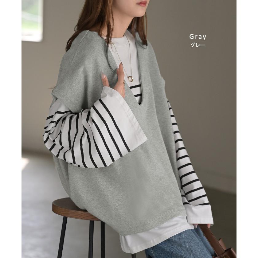 ベスト 深V ウラケ レディース トップス ノーカラー Vネック 深Vネック ジレ ノースリーブ 裏毛 レイヤード 体型カバー スリット パイル生地 パイル | HUG.U | 17