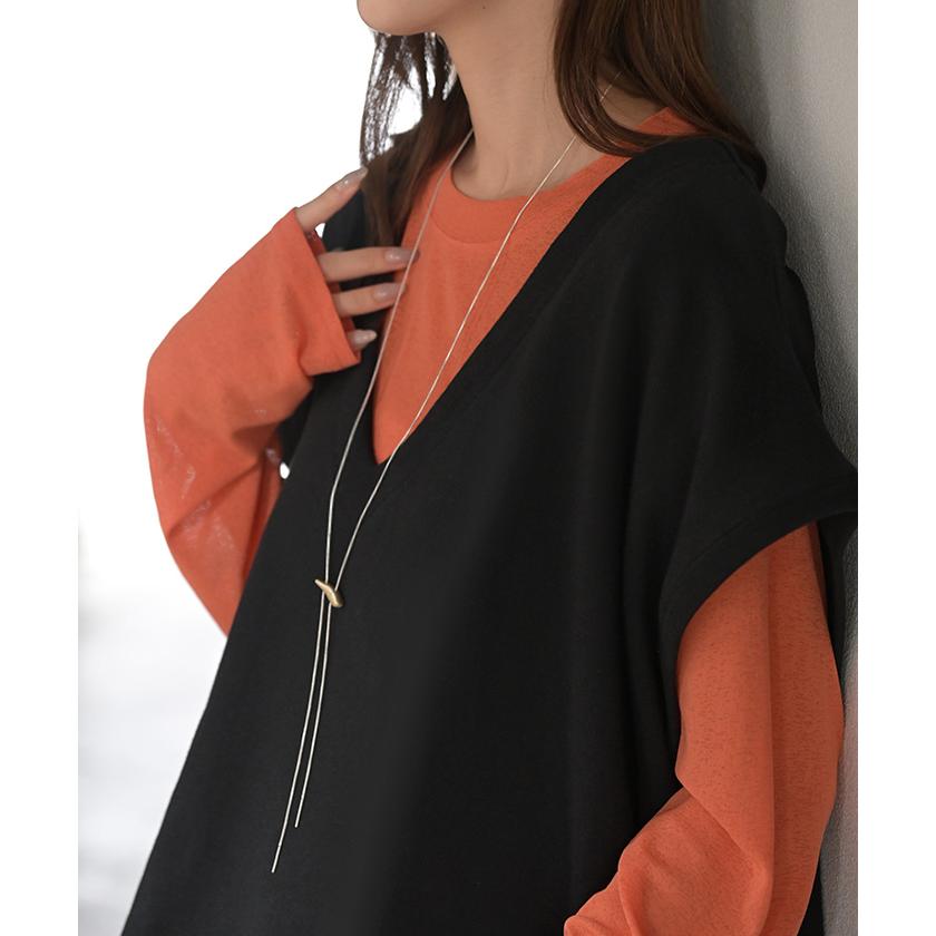 ベスト 深V ウラケ レディース トップス ノーカラー Vネック 深Vネック ジレ ノースリーブ 裏毛 レイヤード 体型カバー スリット パイル生地 パイル | HUG.U | 07